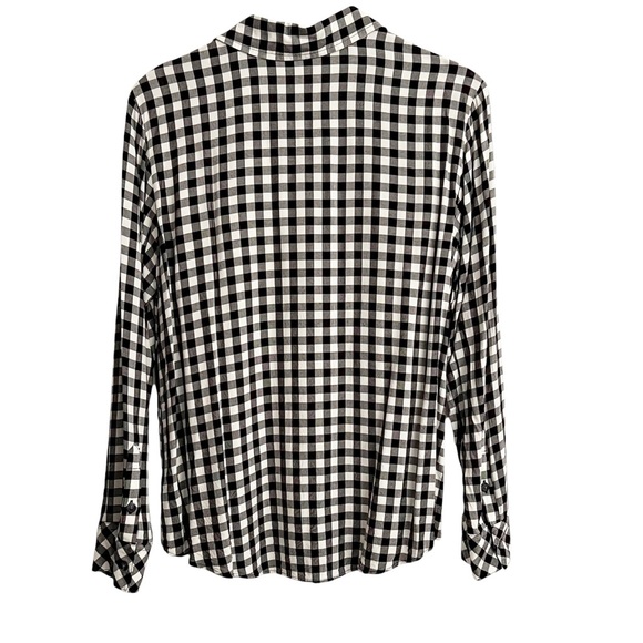 Sanctuary Black White Check Long-Sleeve Draped Boyfriend Shirt Medium - Picture 4 of 9
